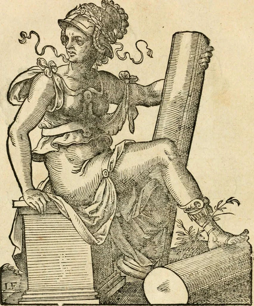 An illustration from Kunstbüchlin : Darinnen neben Fürbildung vieler, geistlicher vnnd weltlicher, hohes vnd niderstands Personen, so dann auch der Türkischen Käyser derselben obersten allerhandt kunstreiche Stück vnnd Figuren : auch die sieben Planeten, zehen alter Rittmeister vnnd Befelchshaber, Reutern vnd Contrafactur der Pferde, allerlen Thurnier, Fechten vnd dann erliche Helm vnd Helmdecken begriffen : Alles auff das zierlicht vnd künstlichst gerissen, 1599, leaf 81