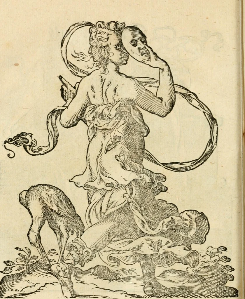 An illustration from Kunstbüchlin : Darinnen neben Fürbildung vieler, geistlicher vnnd weltlicher, hohes vnd niderstands Personen, so dann auch der Türkischen Käyser derselben obersten allerhandt kunstreiche Stück vnnd Figuren : auch die sieben Planeten, zehen alter Rittmeister vnnd Befelchshaber, Reutern vnd Contrafactur der Pferde, allerlen Thurnier, Fechten vnd dann erliche Helm vnd Helmdecken begriffen : Alles auff das zierlicht vnd künstlichst gerissen, 1599, leaf 83