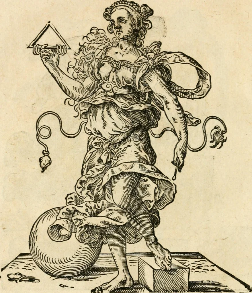 An illustration from Kunstbüchlin : Darinnen neben Fürbildung vieler, geistlicher vnnd weltlicher, hohes vnd niderstands Personen, so dann auch der Türkischen Käyser derselben obersten allerhandt kunstreiche Stück vnnd Figuren : auch die sieben Planeten, zehen alter Rittmeister vnnd Befelchshaber, Reutern vnd Contrafactur der Pferde, allerlen Thurnier, Fechten vnd dann erliche Helm vnd Helmdecken begriffen : Alles auff das zierlicht vnd künstlichst gerissen, 1599, leaf 89