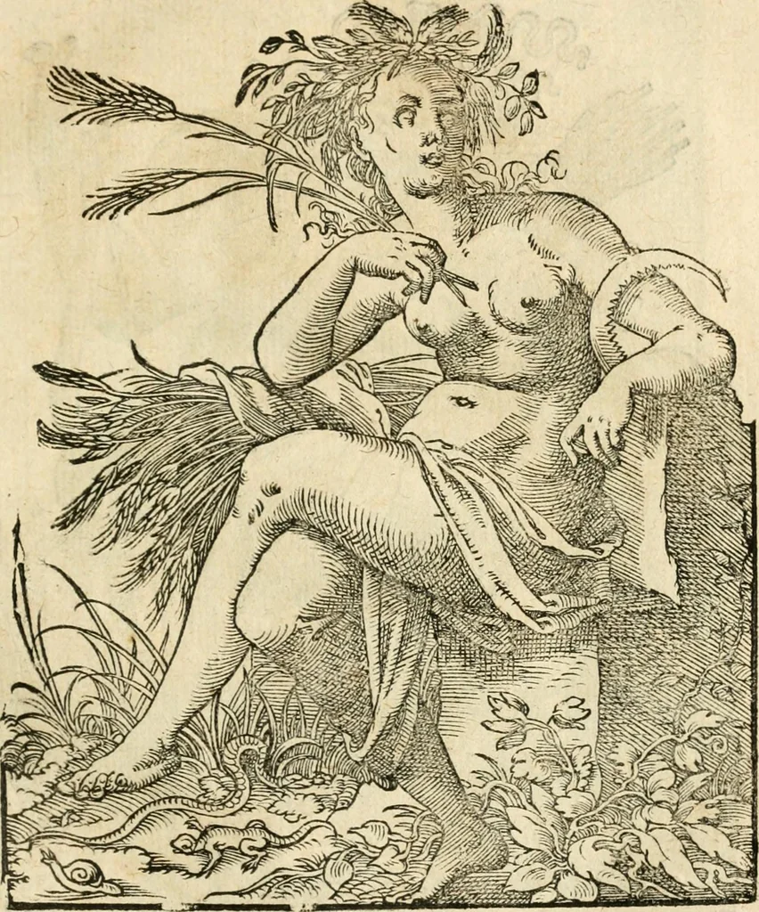 An illustration from Kunstbüchlin : Darinnen neben Fürbildung vieler, geistlicher vnnd weltlicher, hohes vnd niderstands Personen, so dann auch der Türkischen Käyser derselben obersten allerhandt kunstreiche Stück vnnd Figuren : auch die sieben Planeten, zehen alter Rittmeister vnnd Befelchshaber, Reutern vnd Contrafactur der Pferde, allerlen Thurnier, Fechten vnd dann erliche Helm vnd Helmdecken begriffen : Alles auff das zierlicht vnd künstlichst gerissen, 1599, leaf 92