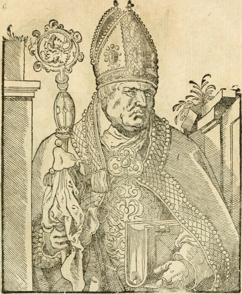 An illustration from Kunstbüchlin : Darinnen neben Fürbildung vieler, geistlicher vnnd weltlicher, hohes vnd niderstands Personen, so dann auch der Türkischen Käyser derselben obersten allerhandt kunstreiche Stück vnnd Figuren : auch die sieben Planeten, zehen alter Rittmeister vnnd Befelchshaber, Reutern vnd Contrafactur der Pferde, allerlen Thurnier, Fechten vnd dann erliche Helm vnd Helmdecken begriffen : Alles auff das zierlicht vnd künstlichst gerissen, 1599, leaf 96