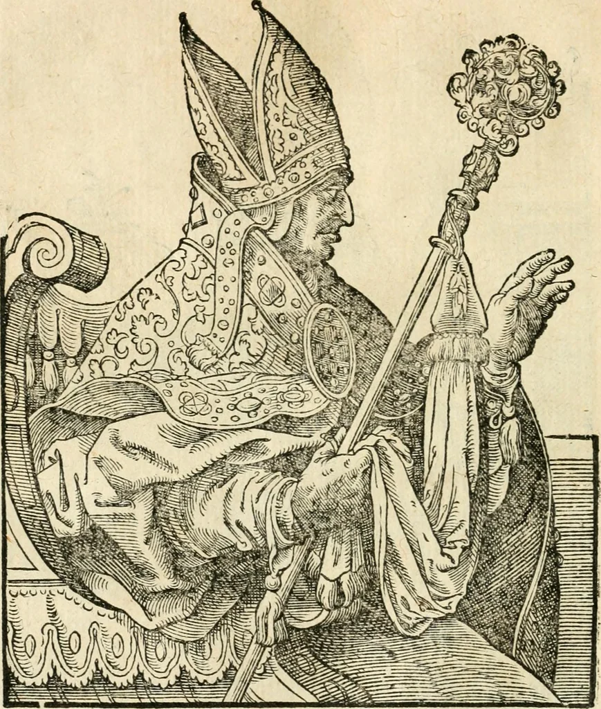 An illustration from Kunstbüchlin : Darinnen neben Fürbildung vieler, geistlicher vnnd weltlicher, hohes vnd niderstands Personen, so dann auch der Türkischen Käyser derselben obersten allerhandt kunstreiche Stück vnnd Figuren : auch die sieben Planeten, zehen alter Rittmeister vnnd Befelchshaber, Reutern vnd Contrafactur der Pferde, allerlen Thurnier, Fechten vnd dann erliche Helm vnd Helmdecken begriffen : Alles auff das zierlicht vnd künstlichst gerissen, 1599, leaf 97