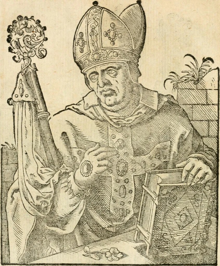 An illustration from Kunstbüchlin : Darinnen neben Fürbildung vieler, geistlicher vnnd weltlicher, hohes vnd niderstands Personen, so dann auch der Türkischen Käyser derselben obersten allerhandt kunstreiche Stück vnnd Figuren : auch die sieben Planeten, zehen alter Rittmeister vnnd Befelchshaber, Reutern vnd Contrafactur der Pferde, allerlen Thurnier, Fechten vnd dann erliche Helm vnd Helmdecken begriffen : Alles auff das zierlicht vnd künstlichst gerissen, 1599, leaf 99