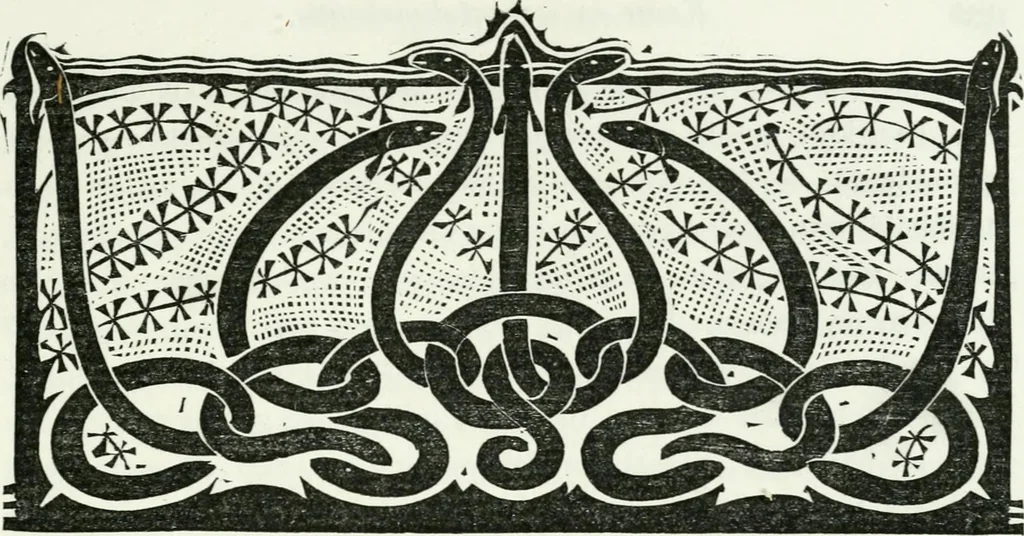 An illustration from Kunst en samenleving. Naar Walter Crane's Claims of decorative art, in het nederlandsch bewerkt door Jan Veth, en vercierd met talrijke vignetten, in hout gesneden door G.W. Dijsselhof, 1903, leaf 146
