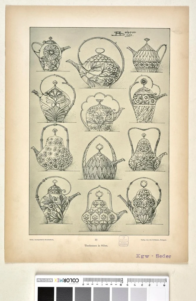 An illustration from Kunstgewerbliches Skizzenbuch : Für Metall, Glas-Industrie und Keramik / Anton Seder, 1899, leaf 19