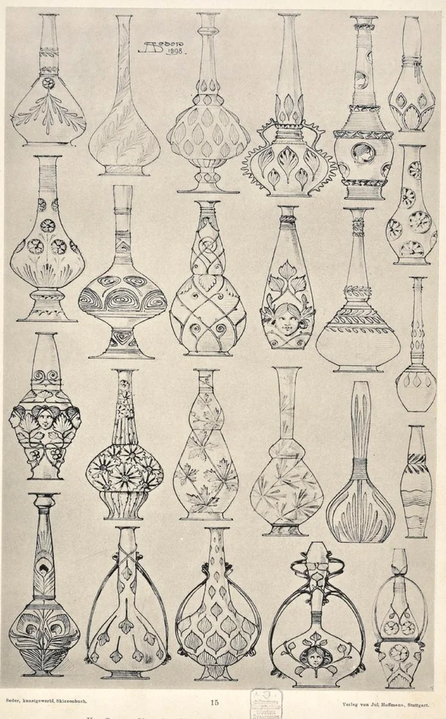 An illustration from Kunstgewerbliches Skizzenbuch : Für Metall, Glas-Industrie und Keramik / Anton Seder, 1899, leaf 21