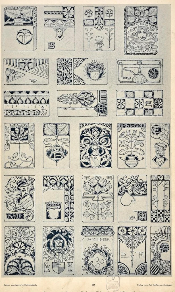 An illustration from Kunstgewerbliches Skizzenbuch : Für Metall, Glas-Industrie und Keramik / Anton Seder, 1899, leaf 25
