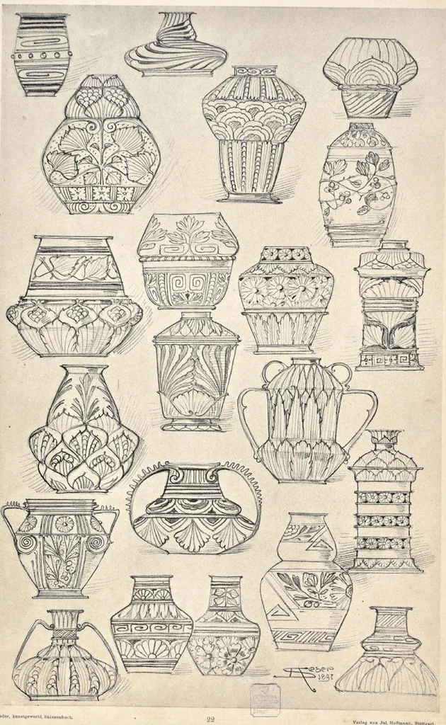 An illustration from Kunstgewerbliches Skizzenbuch : Für Metall, Glas-Industrie und Keramik / Anton Seder, 1899, leaf 28