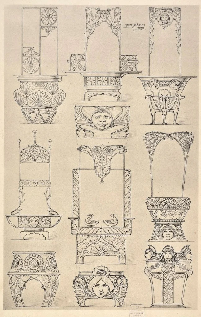 An illustration from Kunstgewerbliches Skizzenbuch : Für Metall, Glas-Industrie und Keramik / Anton Seder, 1899, leaf 39