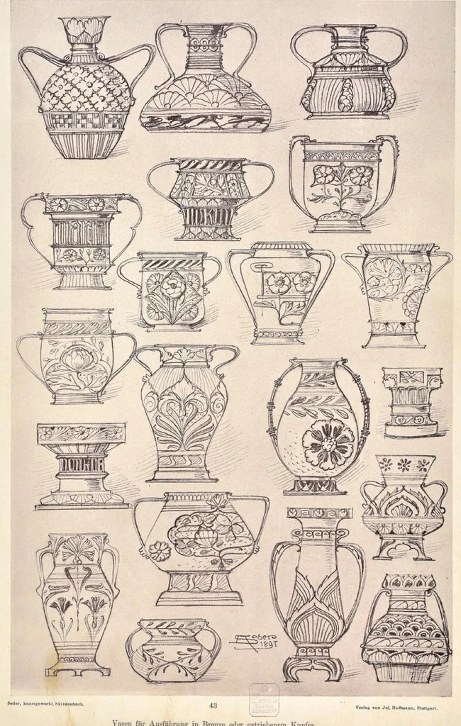 An illustration from Kunstgewerbliches Skizzenbuch : Für Metall, Glas-Industrie und Keramik / Anton Seder, 1899, leaf 49