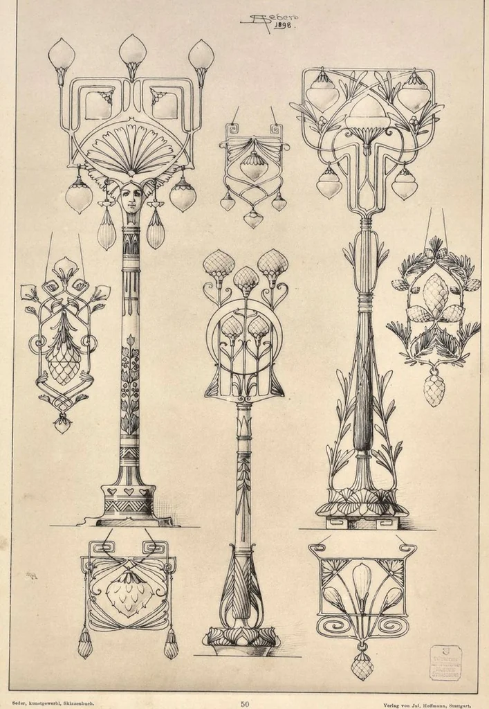 An illustration from Kunstgewerbliches Skizzenbuch : Für Metall, Glas-Industrie und Keramik / Anton Seder, 1899, leaf 56