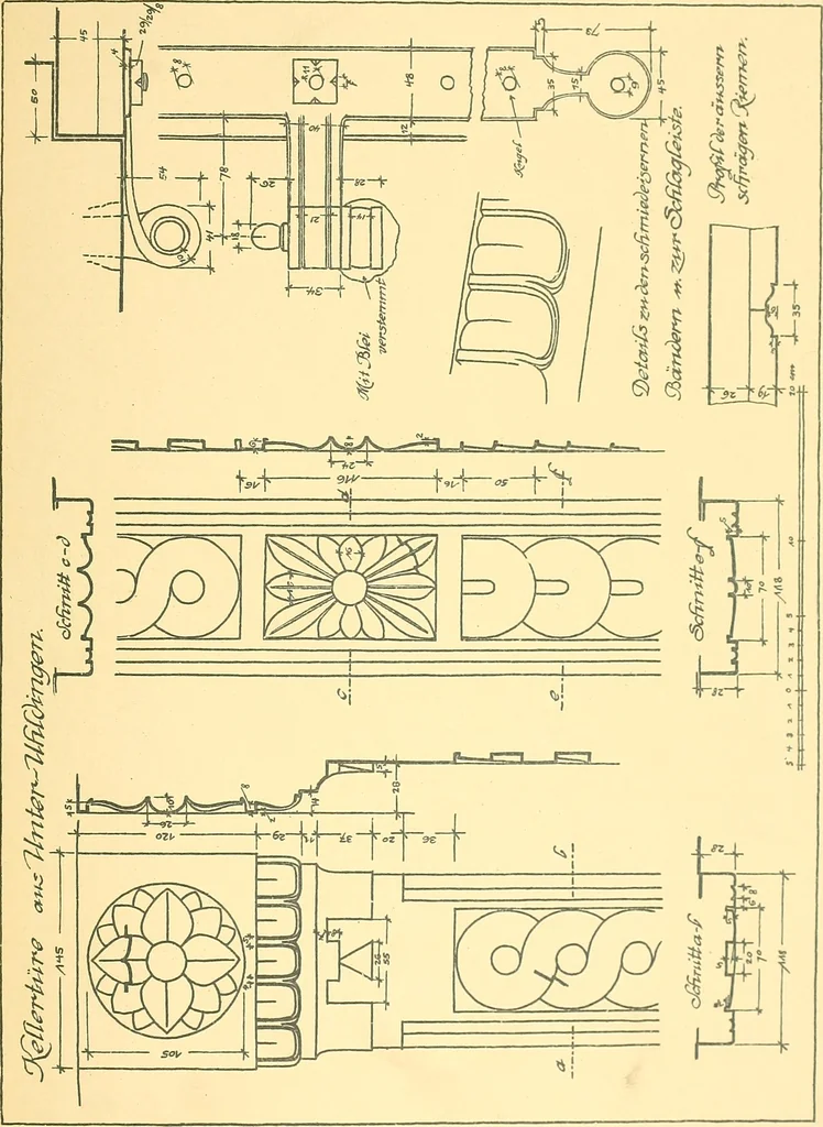 An illustration from Kunsthandwerkliche Details von Bavten vnd deren Einrichtvngen avs der Zeit von 1750-1850, 1911, leaf 16