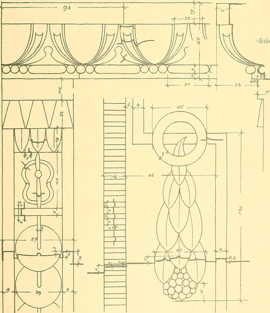 An illustration from Kunsthandwerkliche Details von Bavten vnd deren Einrichtvngen avs der Zeit von 1750-1850, 1911, leaf 38