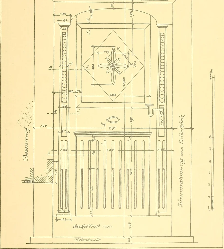 An illustration from Kunsthandwerkliche Details von Bavten vnd deren Einrichtvngen avs der Zeit von 1750-1850, 1911, leaf 54