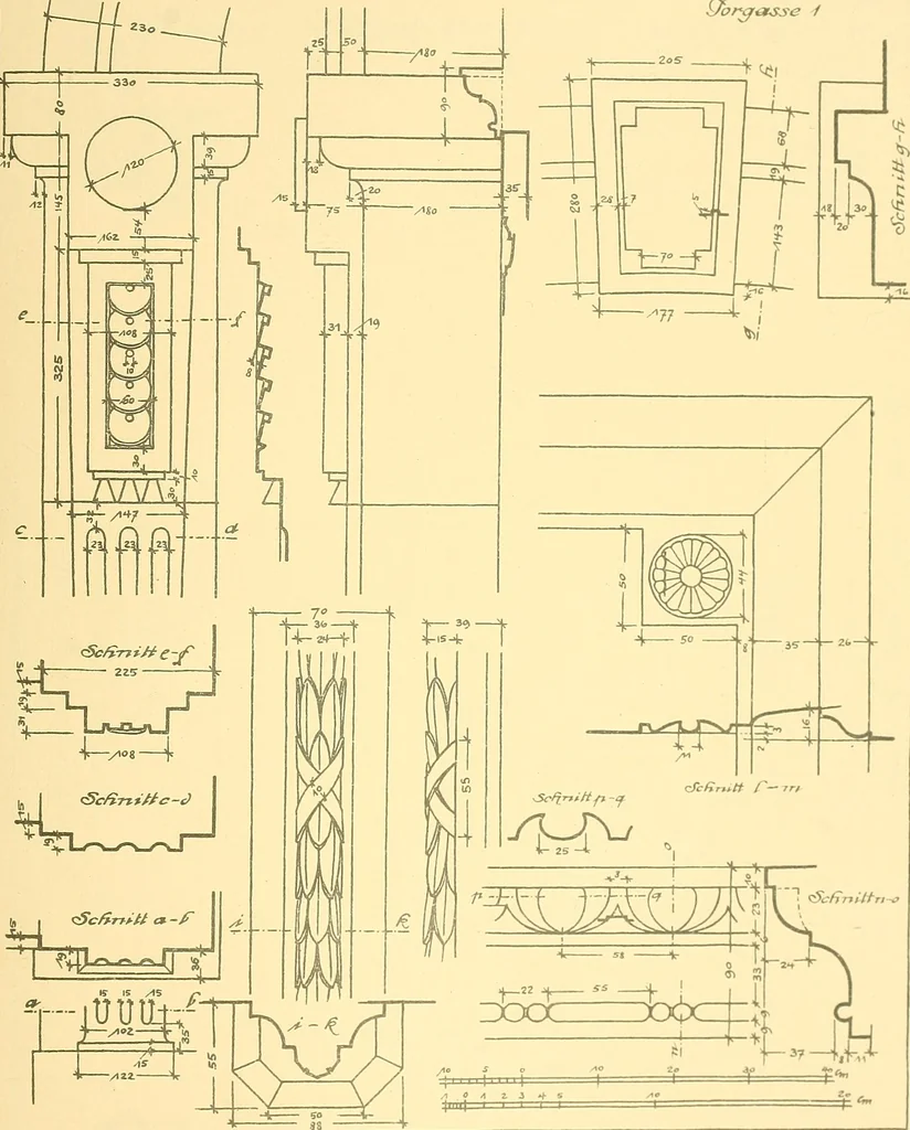 An illustration from Kunsthandwerkliche Details von Bavten vnd deren Einrichtvngen avs der Zeit von 1750-1850, 1911, leaf 92
