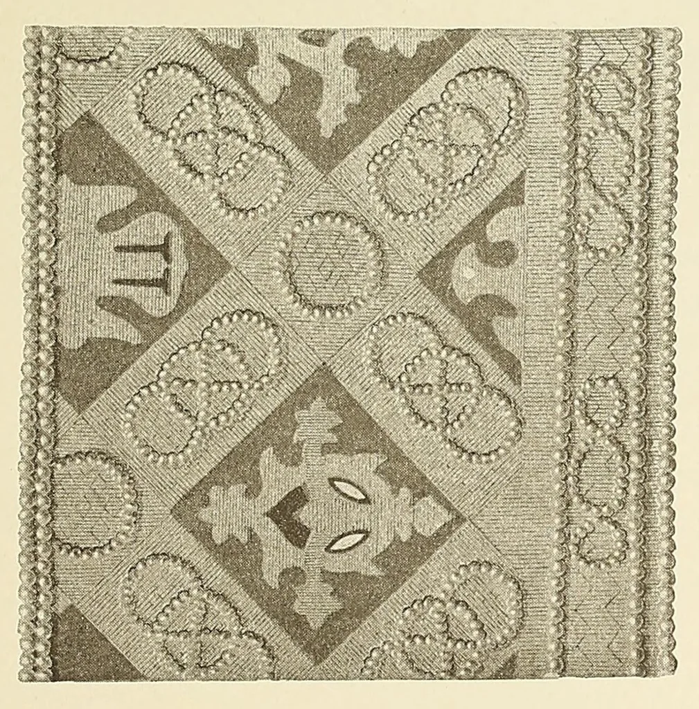 An illustration from Künstlerische Entwicklung der Weberei und Stickerei innerhalb des europäischen Kulturkreises vonder spätantiken Zeit bis zum Beginne des XIX. Jahrhundertes, mit Ausschluss der Volkskunst, 1904, leaf 151