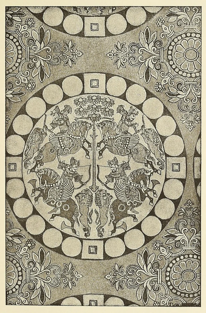 An illustration from Künstlerische Entwicklung der Weberei und Stickerei innerhalb des europäischen Kulturkreises vonder spätantiken Zeit bis zum Beginne des XIX. Jahrhundertes, mit Ausschluss der Volkskunst, 1904, leaf 95