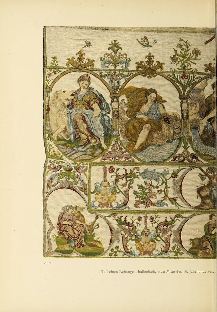 An illustration from Künstlerische Entwicklung der Weberei und Stickerei innerhalb des europäischen Kulturkreises vonder spätantiken Zeit bis zum Beginne des XIX. Jahrhundertes, mit Ausschluss der Volkskunst, 1904, leaf 180