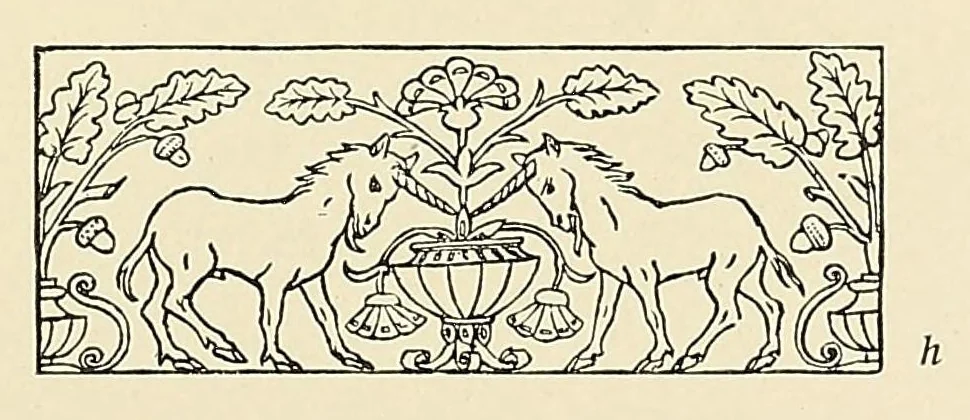 An illustration from Künstlerische Entwicklung der Weberei und Stickerei innerhalb des europäischen Kulturkreises vonder spätantiken Zeit bis zum Beginne des XIX. Jahrhundertes, mit Ausschluss der Volkskunst, 1904, leaf 13