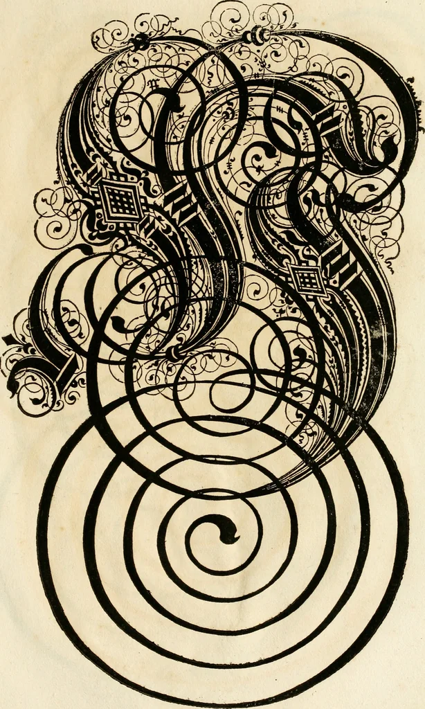 An illustration from Kunstrichtige Schreibart : allerhand Versalie[n] oder AnfangsBuchstabe[n] der teütschen, lateinischen und italianischen Schrifften aus unterschiedlichen Meistern der edlen Schreibkunst zusammen getragen, 1655, leaf 122