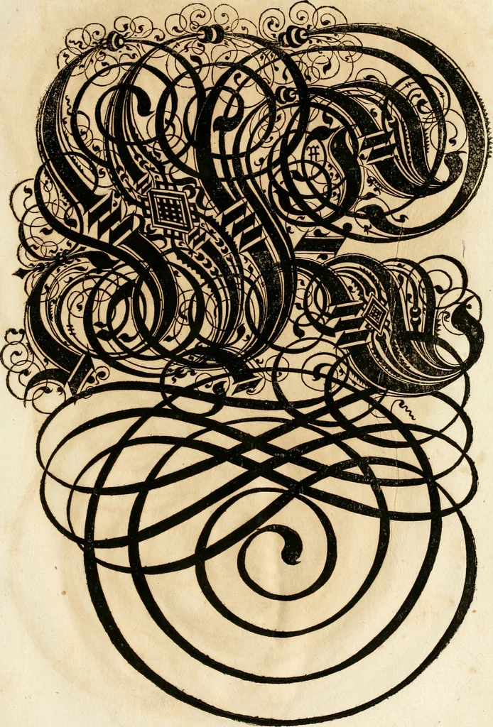 An illustration from Kunstrichtige Schreibart : allerhand Versalie[n] oder AnfangsBuchstabe[n] der teütschen, lateinischen und italianischen Schrifften aus unterschiedlichen Meistern der edlen Schreibkunst zusammen getragen, 1655, leaf 126