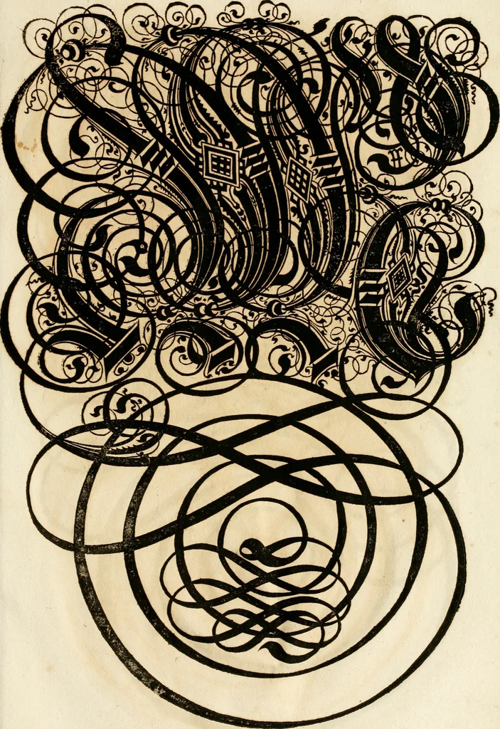 An illustration from Kunstrichtige Schreibart : allerhand Versalie[n] oder AnfangsBuchstabe[n] der teütschen, lateinischen und italianischen Schrifften aus unterschiedlichen Meistern der edlen Schreibkunst zusammen getragen, 1655, leaf 130