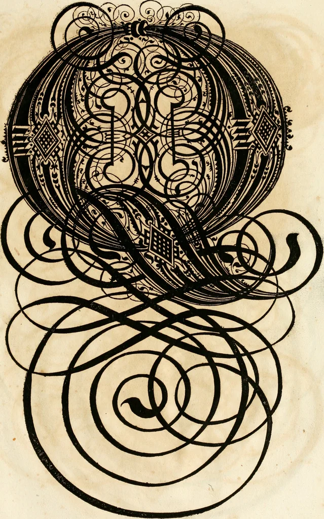An illustration from Kunstrichtige Schreibart : allerhand Versalie[n] oder AnfangsBuchstabe[n] der teütschen, lateinischen und italianischen Schrifften aus unterschiedlichen Meistern der edlen Schreibkunst zusammen getragen, 1655, leaf 138