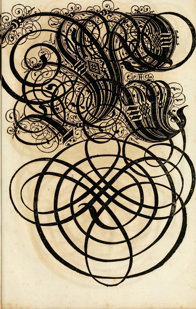 An illustration from Kunstrichtige Schreibart : allerhand Versalie[n] oder AnfangsBuchstabe[n] der teütschen, lateinischen und italianischen Schrifften aus unterschiedlichen Meistern der edlen Schreibkunst zusammen getragen, 1655, leaf 140
