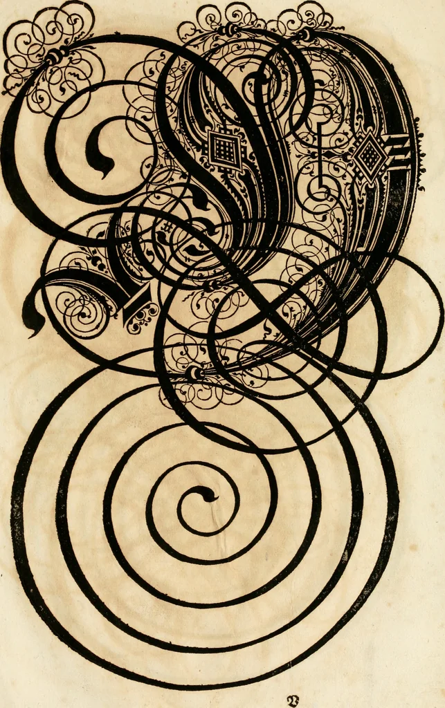 An illustration from Kunstrichtige Schreibart : allerhand Versalie[n] oder AnfangsBuchstabe[n] der teütschen, lateinischen und italianischen Schrifften aus unterschiedlichen Meistern der edlen Schreibkunst zusammen getragen, 1655, leaf 152