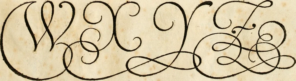 An illustration from Kunstrichtige Schreibart : allerhand Versalie[n] oder AnfangsBuchstabe[n] der teütschen, lateinischen und italianischen Schrifften aus unterschiedlichen Meistern der edlen Schreibkunst zusammen getragen, 1655, leaf 32