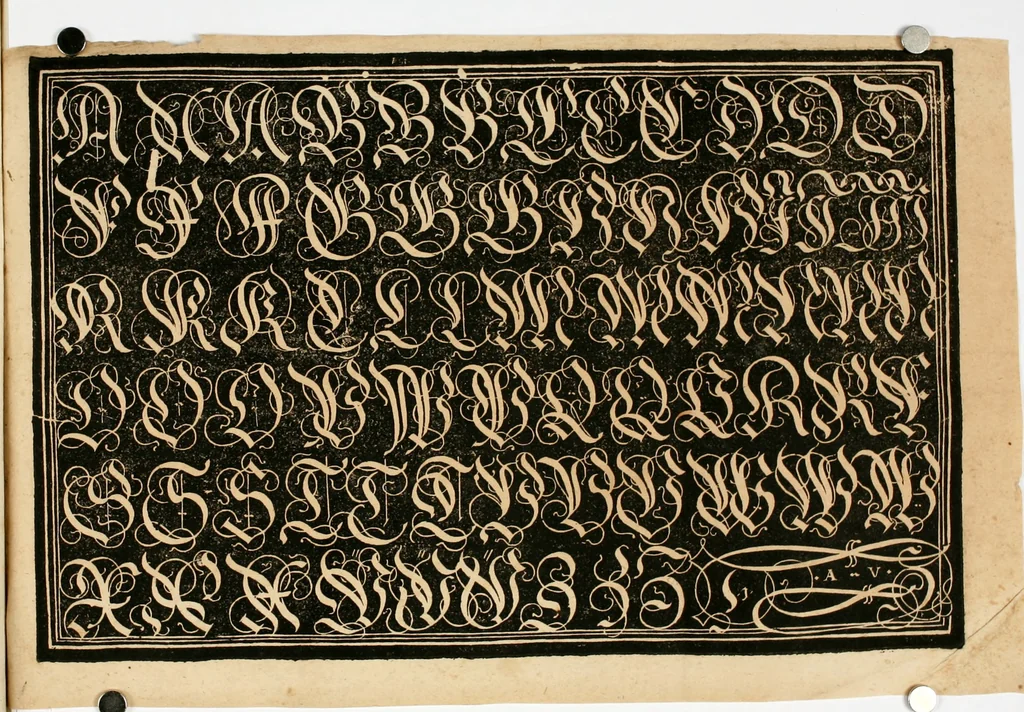 An illustration from Kunstrichtige Schreibart : allerhand Versalie[n] oder AnfangsBuchstabe[n] der teütschen, lateinischen und italianischen Schrifften aus unterschiedlichen Meistern der edlen Schreibkunst zusammen getragen, 1655, leaf 35