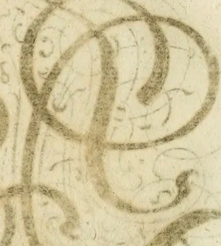 An illustration from Kunstrichtige Schreibart : allerhand Versalie[n] oder AnfangsBuchstabe[n] der teütschen, lateinischen und italianischen Schrifften aus unterschiedlichen Meistern der edlen Schreibkunst zusammen getragen, 1655, leaf 47