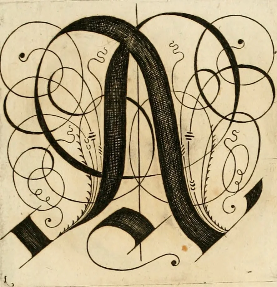 An illustration from Kunstrichtige Schreibart : allerhand Versalie[n] oder AnfangsBuchstabe[n] der teütschen, lateinischen und italianischen Schrifften aus unterschiedlichen Meistern der edlen Schreibkunst zusammen getragen, 1655, leaf 48