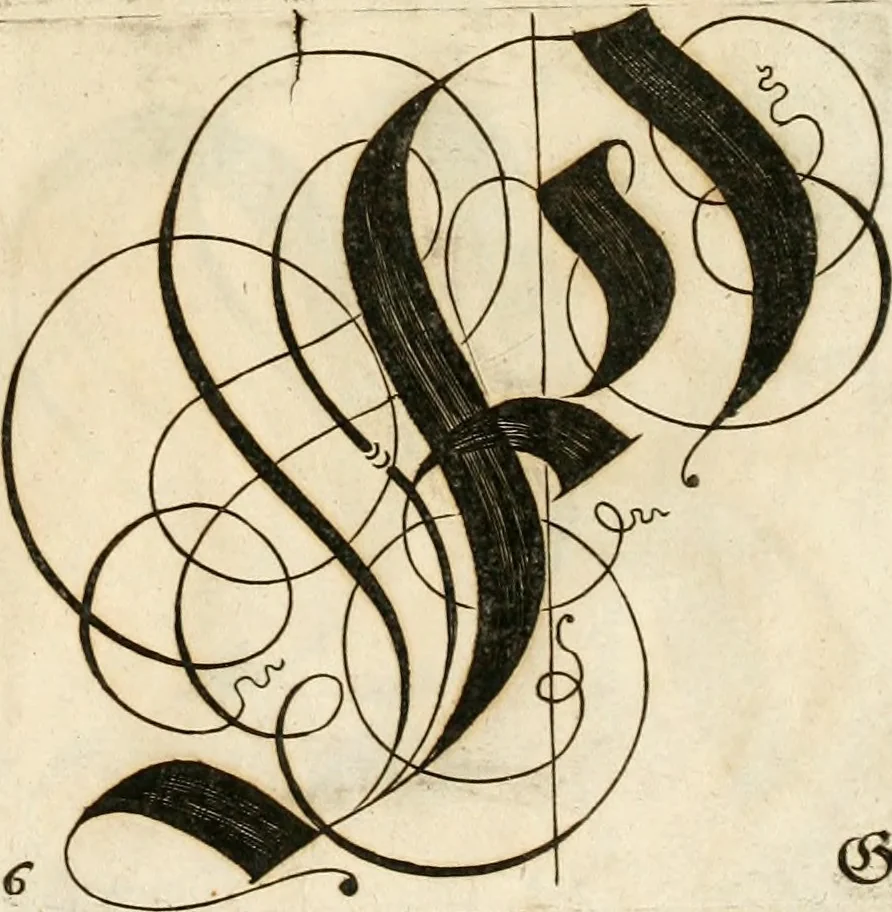 An illustration from Kunstrichtige Schreibart : allerhand Versalie[n] oder AnfangsBuchstabe[n] der teütschen, lateinischen und italianischen Schrifften aus unterschiedlichen Meistern der edlen Schreibkunst zusammen getragen, 1655, leaf 48