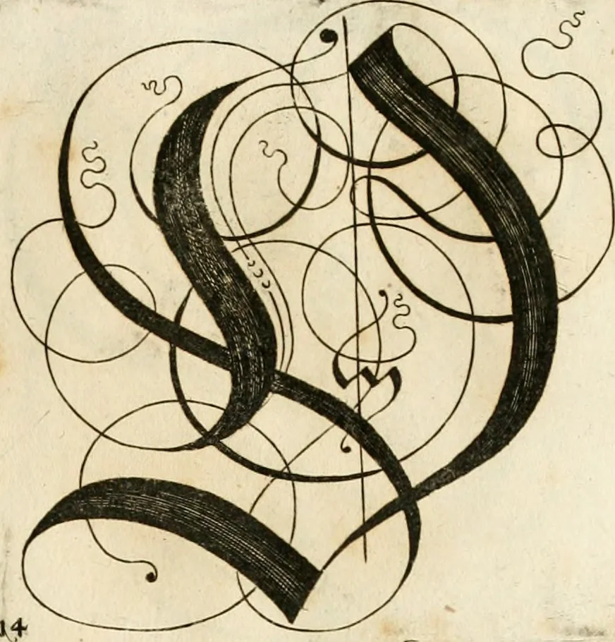 An illustration from Kunstrichtige Schreibart : allerhand Versalie[n] oder AnfangsBuchstabe[n] der teütschen, lateinischen und italianischen Schrifften aus unterschiedlichen Meistern der edlen Schreibkunst zusammen getragen, 1655, leaf 52