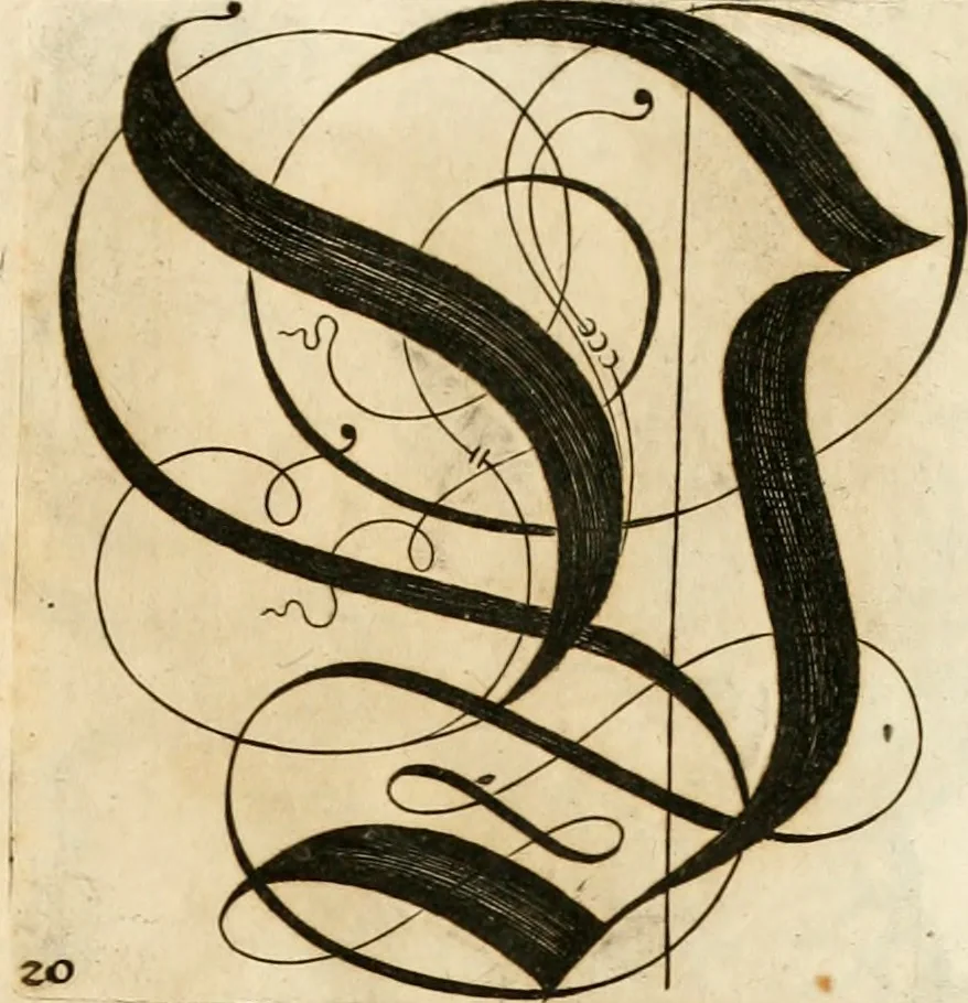 An illustration from Kunstrichtige Schreibart : allerhand Versalie[n] oder AnfangsBuchstabe[n] der teütschen, lateinischen und italianischen Schrifften aus unterschiedlichen Meistern der edlen Schreibkunst zusammen getragen, 1655, leaf 54