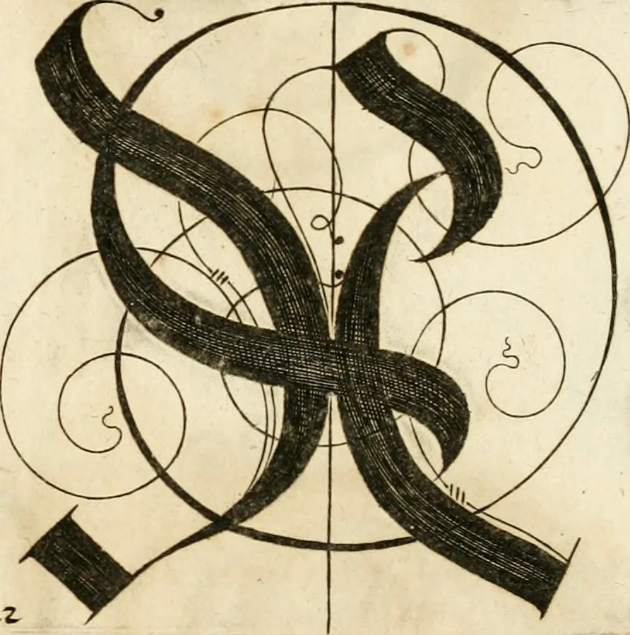 An illustration from Kunstrichtige Schreibart : allerhand Versalie[n] oder AnfangsBuchstabe[n] der teütschen, lateinischen und italianischen Schrifften aus unterschiedlichen Meistern der edlen Schreibkunst zusammen getragen, 1655, leaf 54