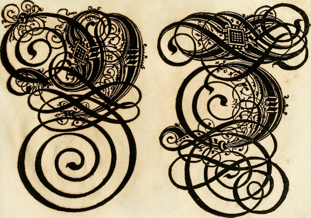An illustration from Kunstrichtige Schreibart : allerhand Versalie[n] oder AnfangsBuchstabe[n] der teütschen, lateinischen und italianischen Schrifften aus unterschiedlichen Meistern der edlen Schreibkunst zusammen getragen, 1655, leaf 66