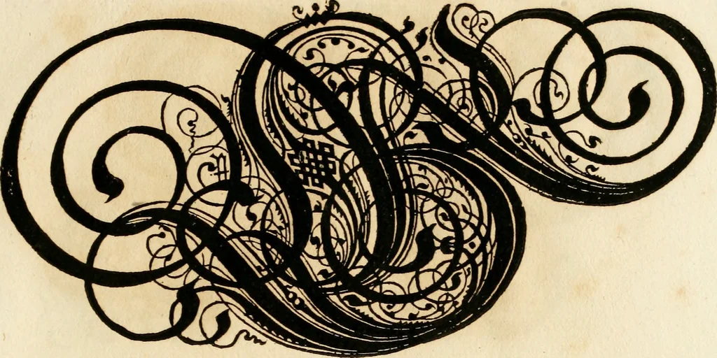 An illustration from Kunstrichtige Schreibart : allerhand Versalie[n] oder AnfangsBuchstabe[n] der teütschen, lateinischen und italianischen Schrifften aus unterschiedlichen Meistern der edlen Schreibkunst zusammen getragen, 1655, leaf 72