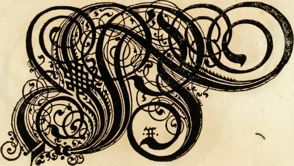 An illustration from Kunstrichtige Schreibart : allerhand Versalie[n] oder AnfangsBuchstabe[n] der teütschen, lateinischen und italianischen Schrifften aus unterschiedlichen Meistern der edlen Schreibkunst zusammen getragen, 1655, leaf 72