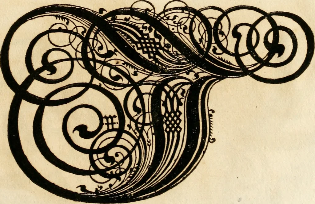 An illustration from Kunstrichtige Schreibart : allerhand Versalie[n] oder AnfangsBuchstabe[n] der teütschen, lateinischen und italianischen Schrifften aus unterschiedlichen Meistern der edlen Schreibkunst zusammen getragen, 1655, leaf 72