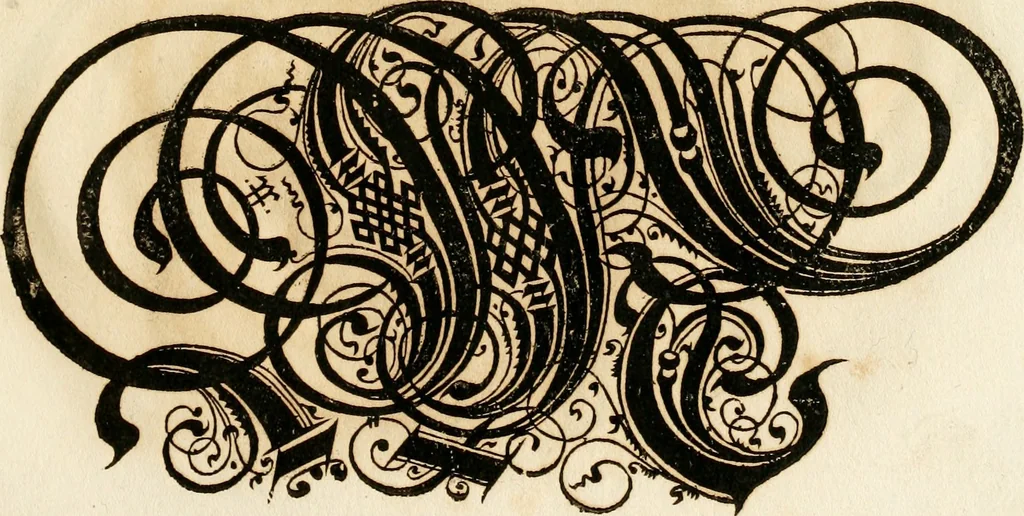 An illustration from Kunstrichtige Schreibart : allerhand Versalie[n] oder AnfangsBuchstabe[n] der teütschen, lateinischen und italianischen Schrifften aus unterschiedlichen Meistern der edlen Schreibkunst zusammen getragen, 1655, leaf 74