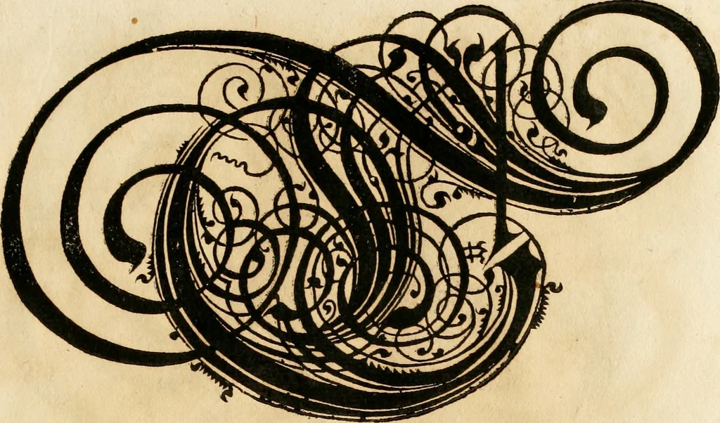 An illustration from Kunstrichtige Schreibart : allerhand Versalie[n] oder AnfangsBuchstabe[n] der teütschen, lateinischen und italianischen Schrifften aus unterschiedlichen Meistern der edlen Schreibkunst zusammen getragen, 1655, leaf 80