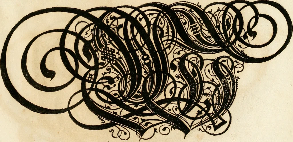 An illustration from Kunstrichtige Schreibart : allerhand Versalie[n] oder AnfangsBuchstabe[n] der teütschen, lateinischen und italianischen Schrifften aus unterschiedlichen Meistern der edlen Schreibkunst zusammen getragen, 1655, leaf 80