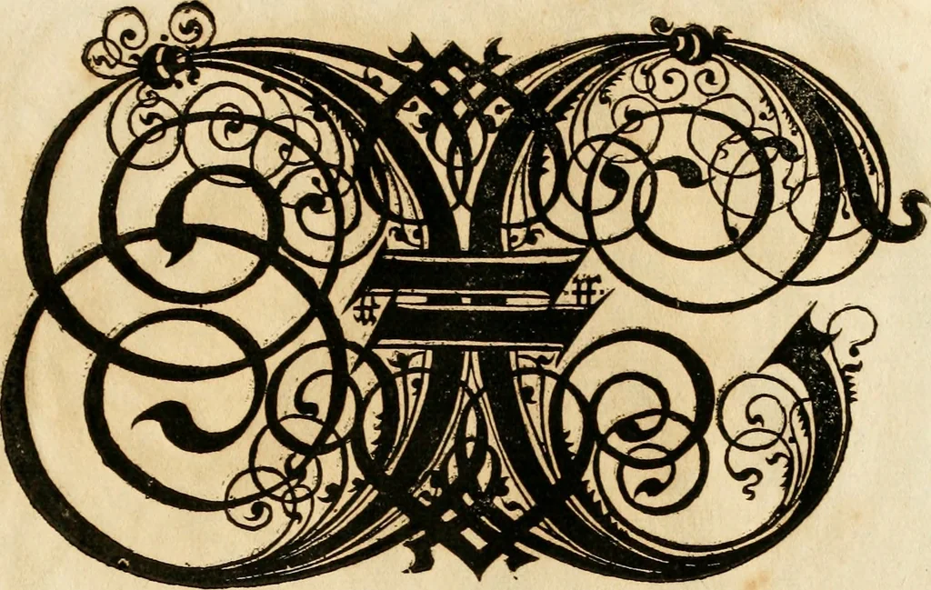 An illustration from Kunstrichtige Schreibart : allerhand Versalie[n] oder AnfangsBuchstabe[n] der teütschen, lateinischen und italianischen Schrifften aus unterschiedlichen Meistern der edlen Schreibkunst zusammen getragen, 1655, leaf 82