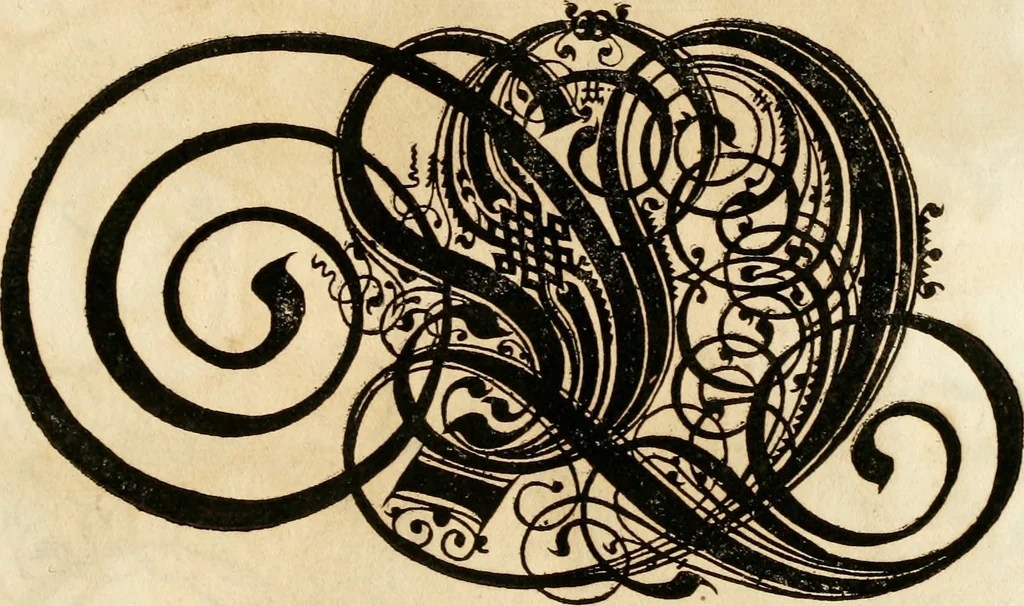 An illustration from Kunstrichtige Schreibart : allerhand Versalie[n] oder AnfangsBuchstabe[n] der teütschen, lateinischen und italianischen Schrifften aus unterschiedlichen Meistern der edlen Schreibkunst zusammen getragen, 1655, leaf 82