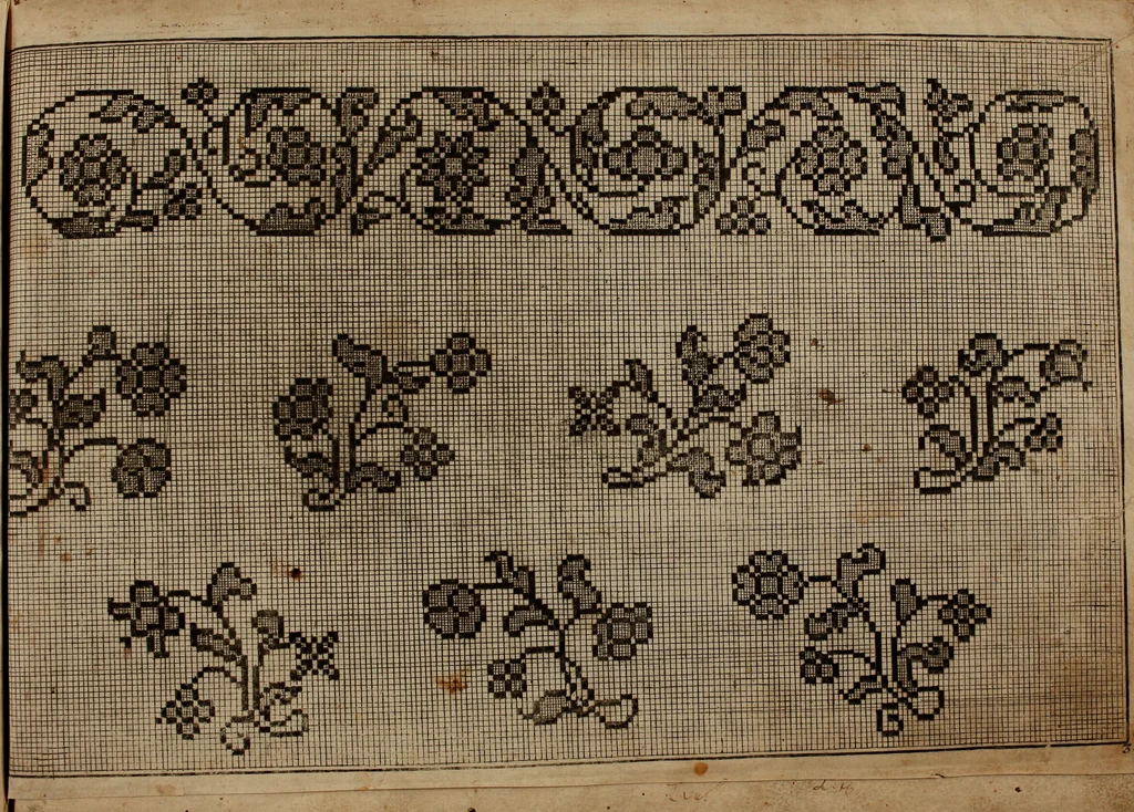 An illustration from Kunst-und Fleiss-übende Nadel-Ergötzungen; oder, neu erfundenes Neh-und Stick-Buch. Worin dem, solche schöne wissenschafftliebendem Frauenzimmer, allerhand, zu vielen Sachen anständige, Muster und Risse, nach der neuesten Façon, zu deren nützlichen Bedienung, 1730, leaf 13