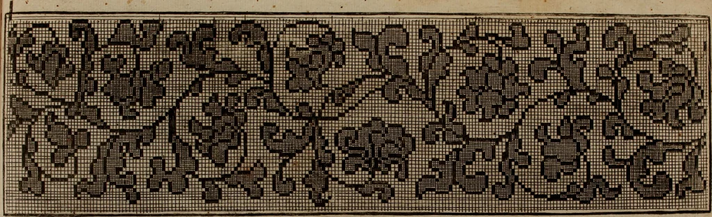 An illustration from Kunst-und Fleiss-übende Nadel-Ergötzungen; oder, neu erfundenes Neh-und Stick-Buch. Worin dem, solche schöne wissenschafftliebendem Frauenzimmer, allerhand, zu vielen Sachen anständige, Muster und Risse, nach der neuesten Façon, zu deren nützlichen Bedienung, 1730, leaf 17