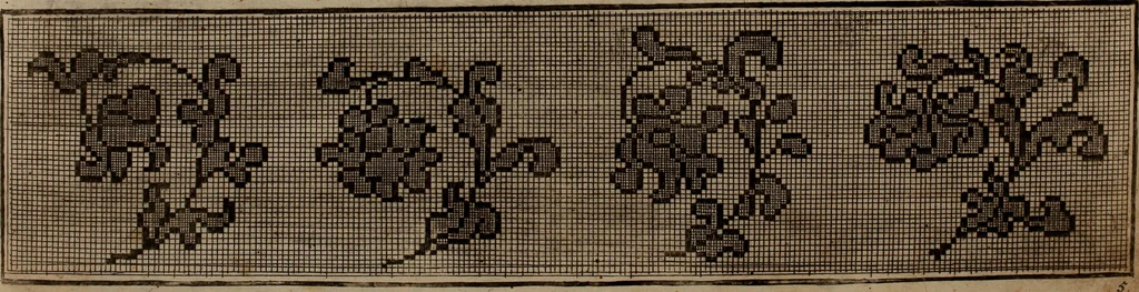 An illustration from Kunst-und Fleiss-übende Nadel-Ergötzungen; oder, neu erfundenes Neh-und Stick-Buch. Worin dem, solche schöne wissenschafftliebendem Frauenzimmer, allerhand, zu vielen Sachen anständige, Muster und Risse, nach der neuesten Façon, zu deren nützlichen Bedienung, 1730, leaf 17