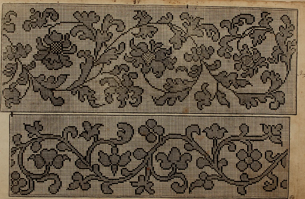 An illustration from Kunst-und Fleiss-übende Nadel-Ergötzungen; oder, neu erfundenes Neh-und Stick-Buch. Worin dem, solche schöne wissenschafftliebendem Frauenzimmer, allerhand, zu vielen Sachen anständige, Muster und Risse, nach der neuesten Façon, zu deren nützlichen Bedienung, 1730, leaf 19
